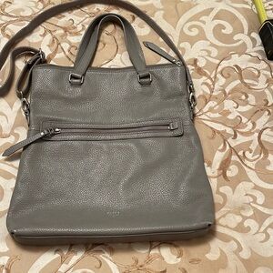 FOSSIL 100% leather grey cross body, hand held bag Outside zipper pocket
